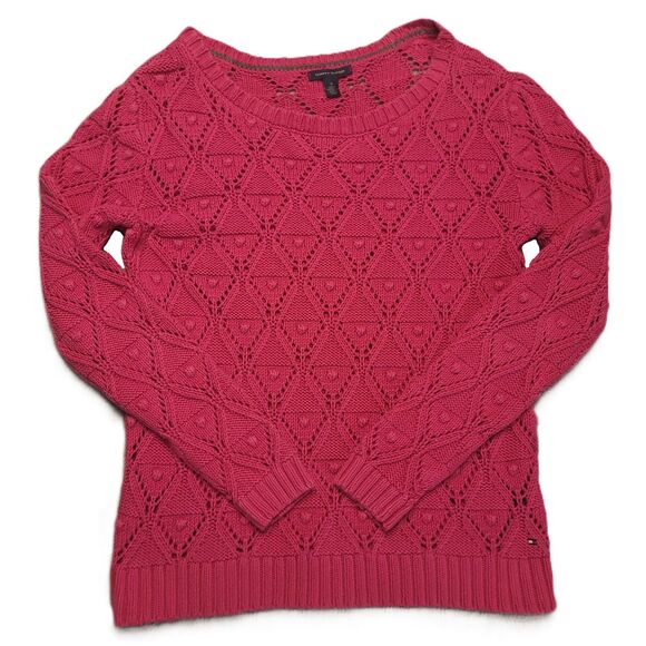 Tommy Hilfiger Sweaters - Tommy Hilfiger Women's M  Sweater Thick Open Knit Cable Pink Pullover Sweatshirt